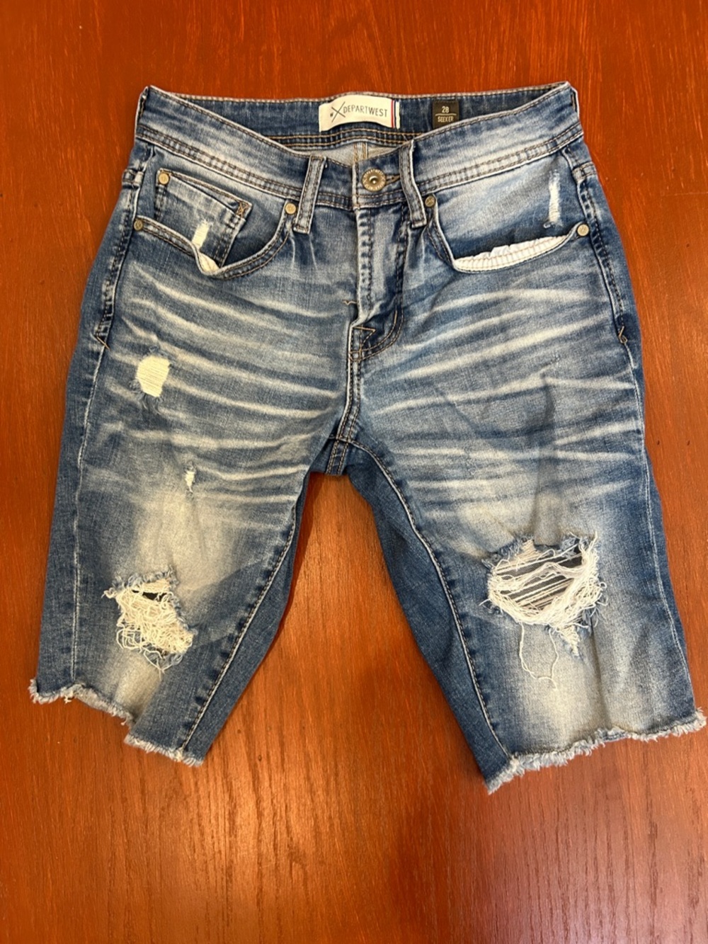 Departwest Distressed Denim Shorts - Blue